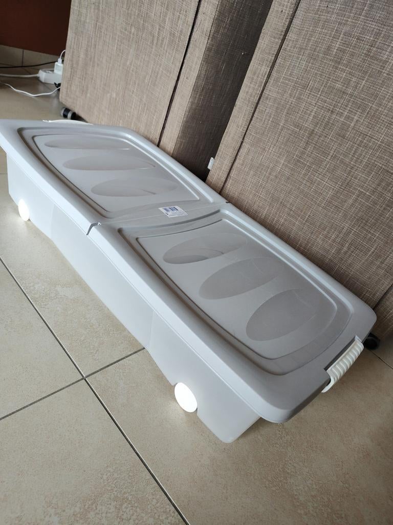 Opbergbox onder bed met wielen - Grijs/Wit, Ophalen, Zo goed als nieuw