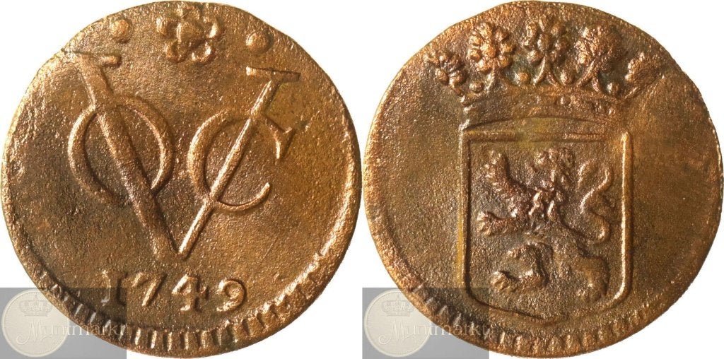V.O.C. - Holland - ½ Duit 1749 'Dordrecht', Ophalen of Verzenden, Vóór koninkrijk, Overige waardes, Losse munt
