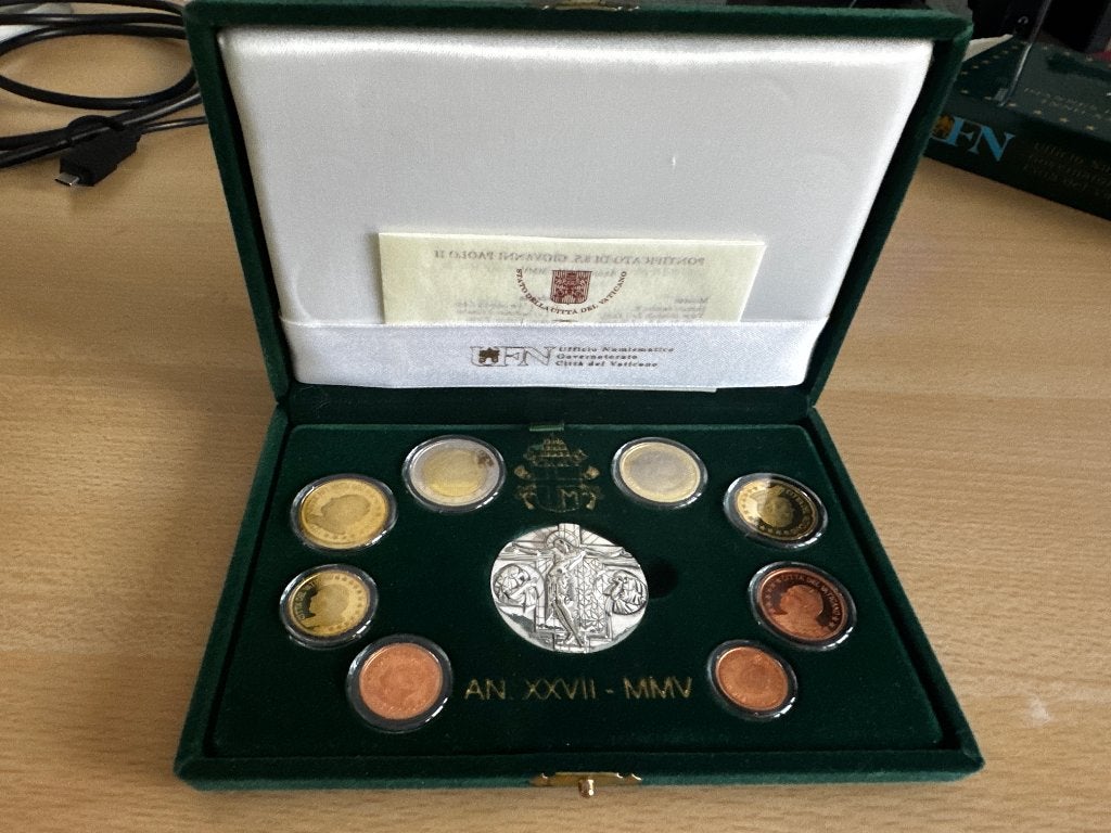 Vaticaan Stad proof set 2005 inclusief zilveren euromunt, Setje, Zilver, Overige waardes, Ophalen