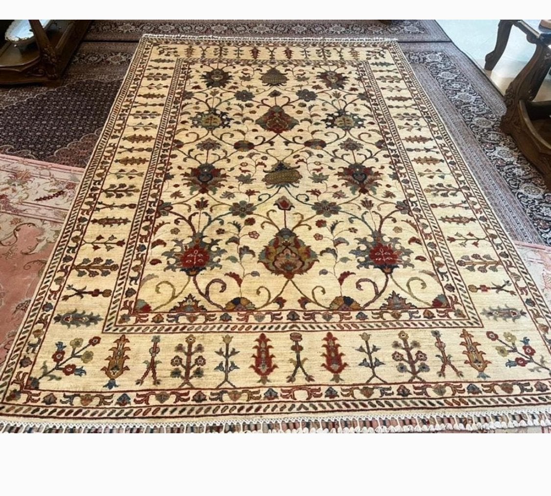 Handgeknoopt Sultanabad  Afmetingen173 × 235 cm wol/100, 150 tot 200 cm, Ophalen of Verzenden, Crème, Rechthoekig