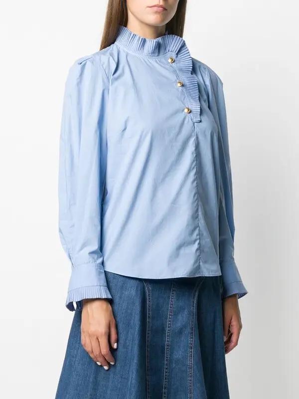 Sandro blouse S M gouden knopen nieuw katoen ruches kraag, Ophalen of Verzenden, Nieuw, Maat 38/40 (M), Blauw