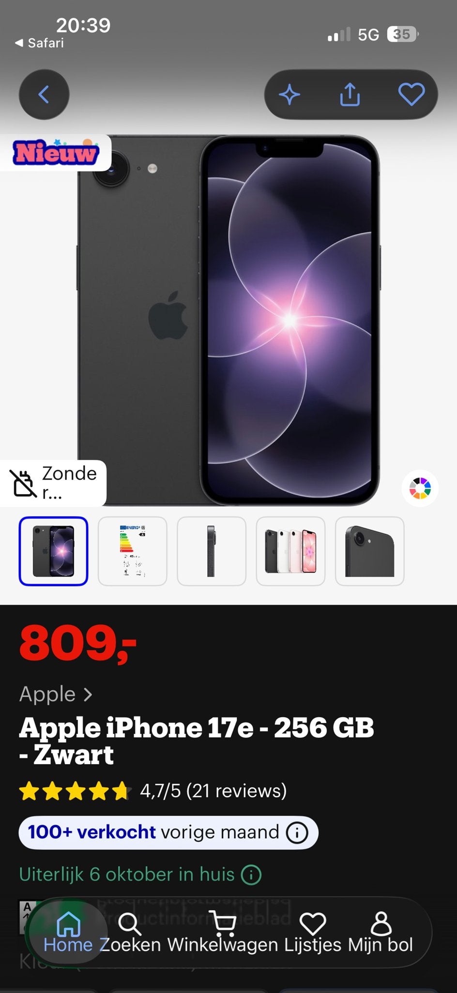 Apple iPhone 17e - 256 GB - Zwart (Nieuw), Telecommunicatie, IPhone 17e, Zwart, Nieuw, Zonder abonnement
