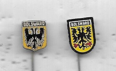 BOLSWARD FRIESLAND 2 WAPEN LOGO SPELDEN, Ophalen of Verzenden, Gebruikt, Stad of Land, Speldje of Pin