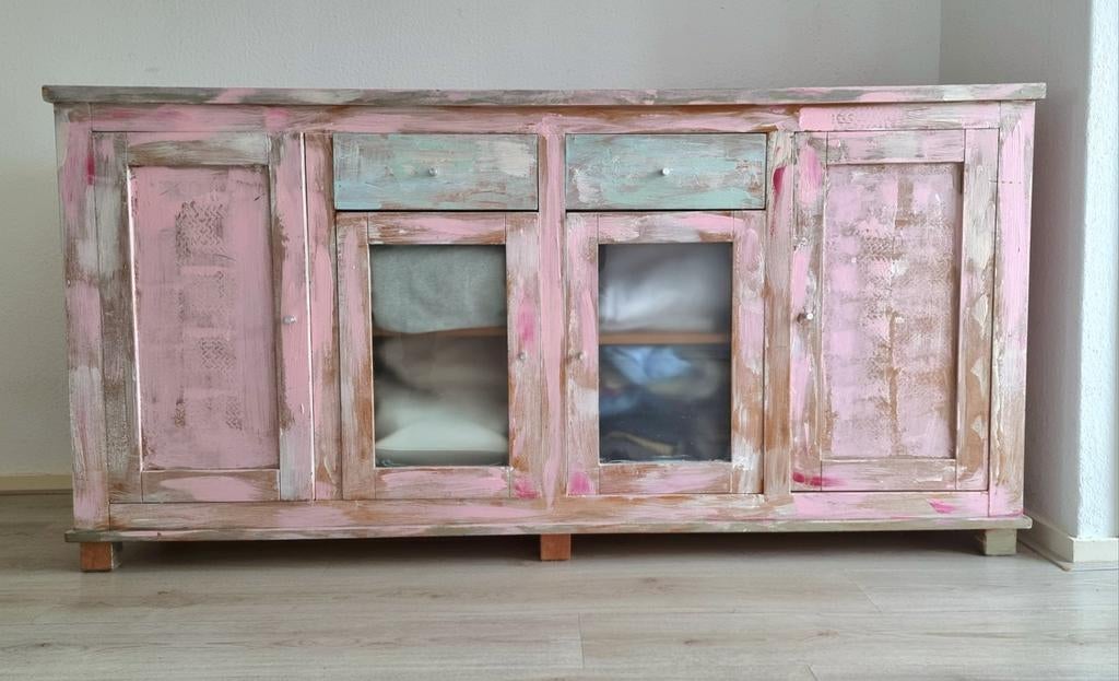 Bohemian dressoir eikenhout one of a kind, Ophalen, Gebruikt, 150 tot 200 cm, Eikenhout