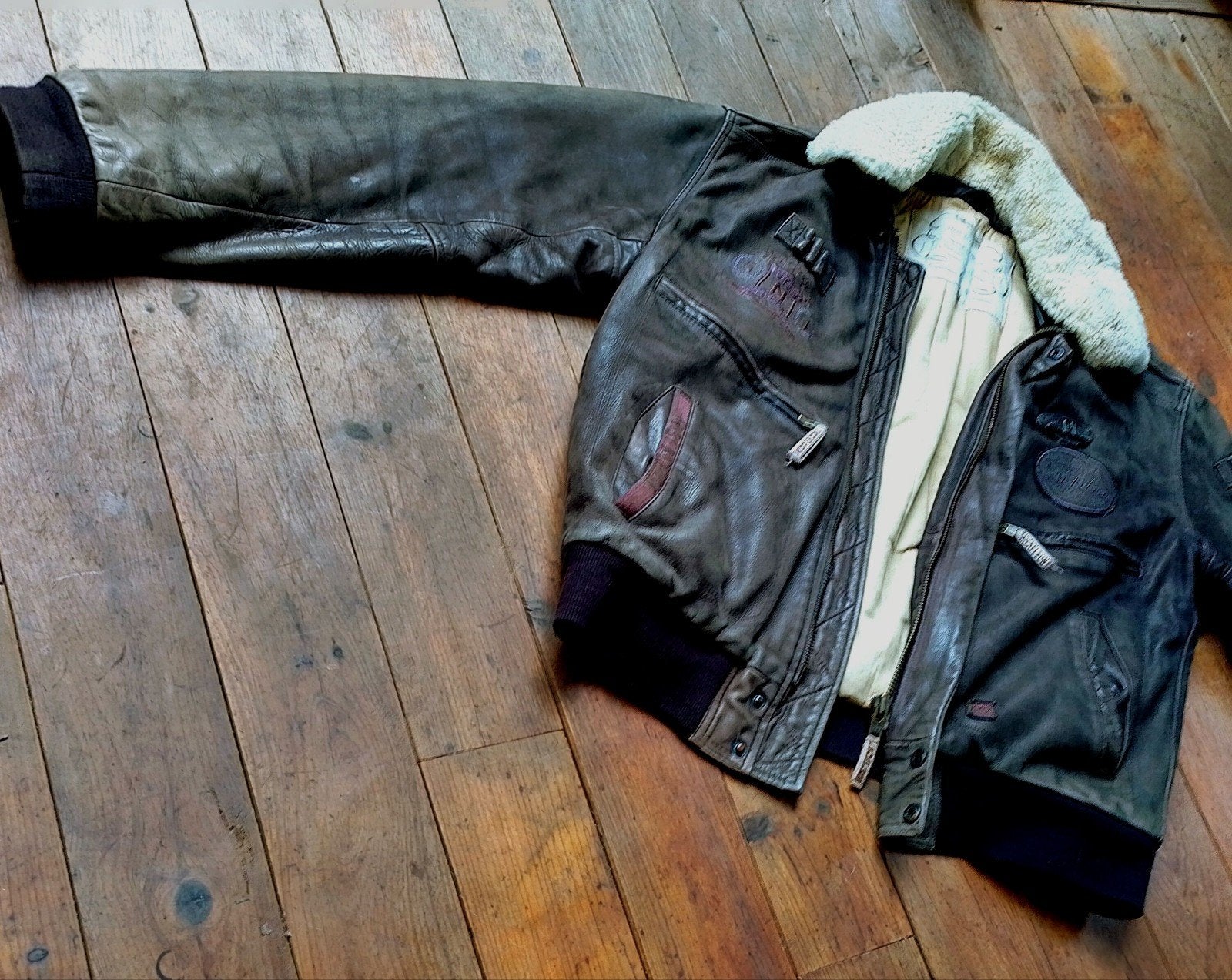 Supergaaf vintage leren Nickelson piloten jack!, Bruin, Nickelson, Maat 56/58 (XL), Ophalen of Verzenden