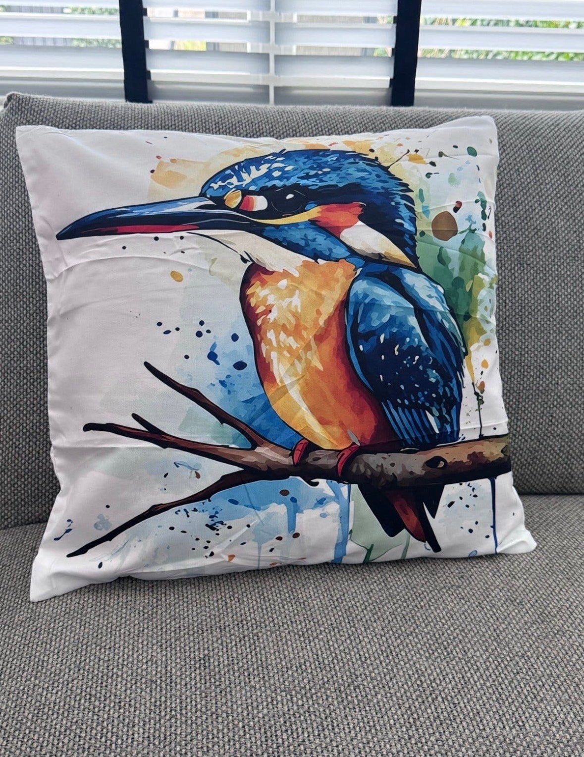Kussenhoes ijsvogel print 45x45cm met ritssluiting, Huis en Inrichting, Meerkleurig, Met print, Nieuw, Ophalen of Verzenden