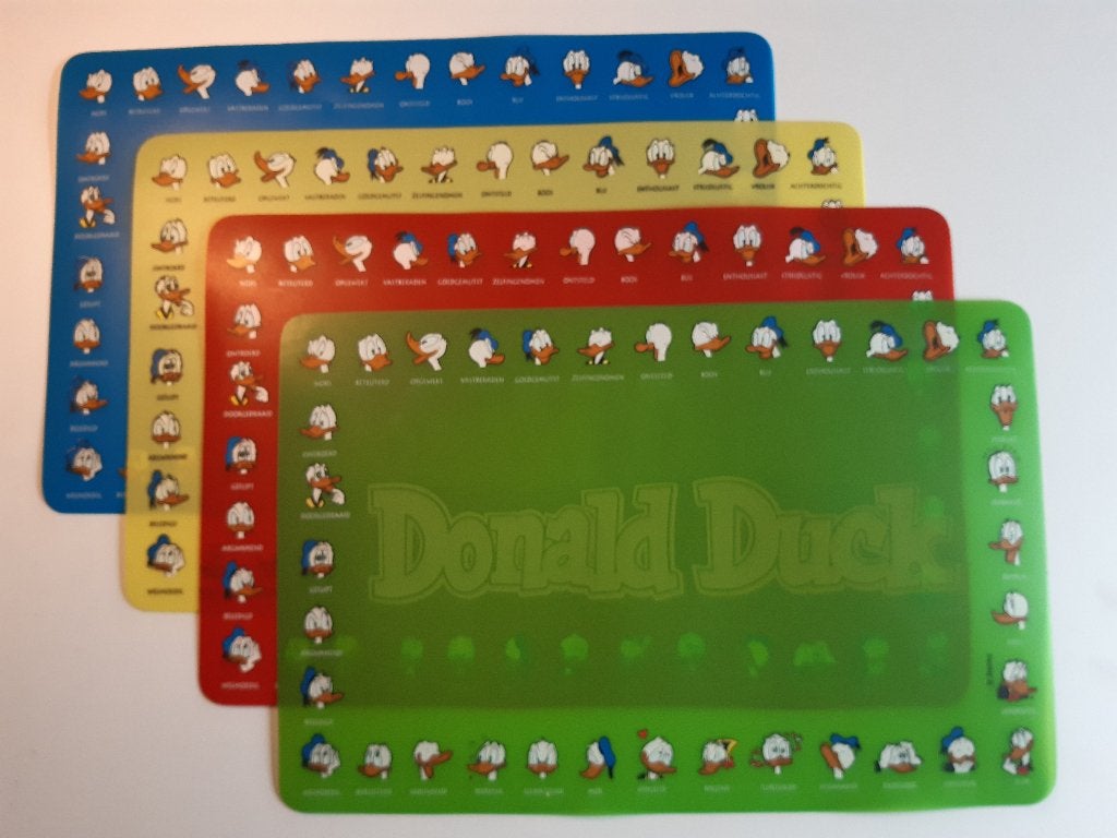 4x Placemat Disney Donald Duck gezichtsuitdrukkingen kind, Gebruikt, Placemat, Ophalen of Verzenden, Overige kleuren