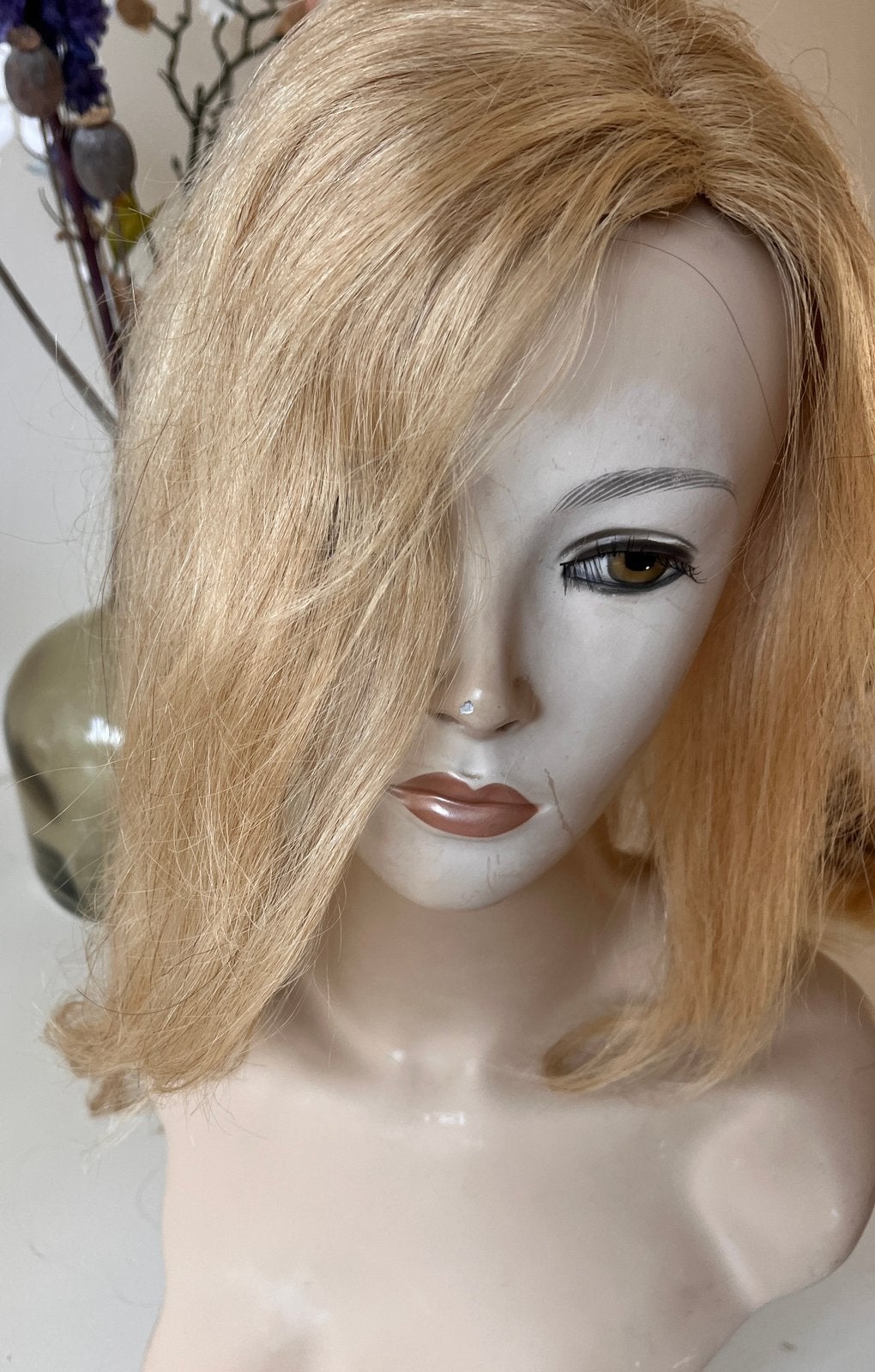 Handgemaakte topper van human hair honing blond, Ophalen of Verzenden, Zo goed als nieuw, Pruik of Haarverlenging