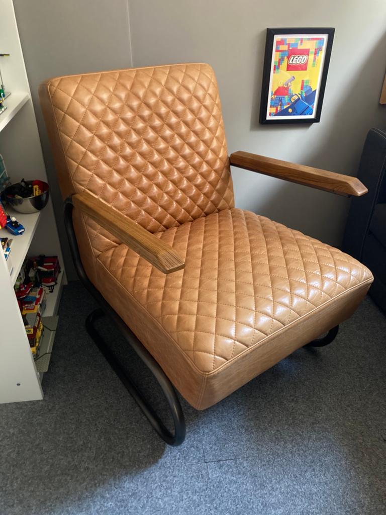 Te koop: cognac kleurige, leren fauteuil, Ophalen, Bruin, Leer, Zo goed als nieuw