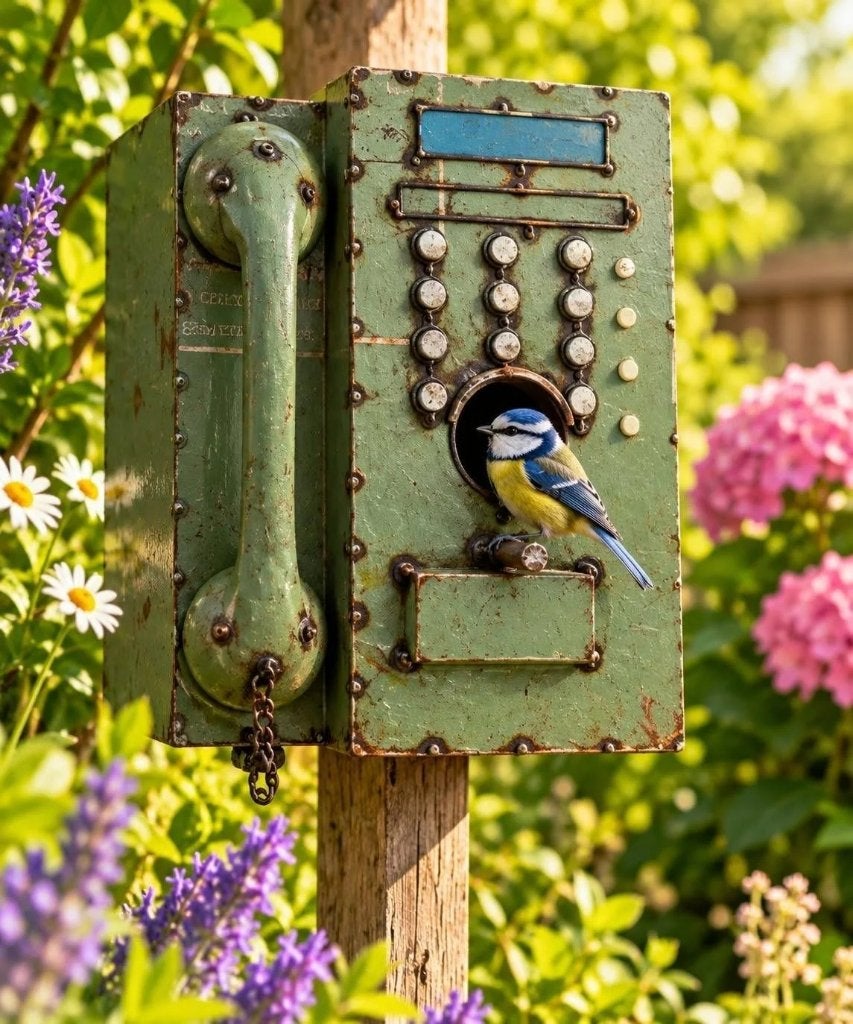 Vogelhuisje telefoon van gerecycled blik, Kwastje-over-Kastje, Nieuw, Ophalen of Verzenden, Kwastjeoverkastje@gmail.com
