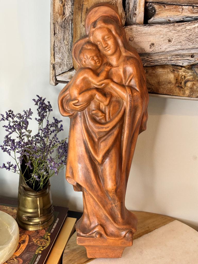 Vintage Wand Beeld Maria met kind, Antiek en Kunst, Antiek | Religie, Ophalen of Verzenden