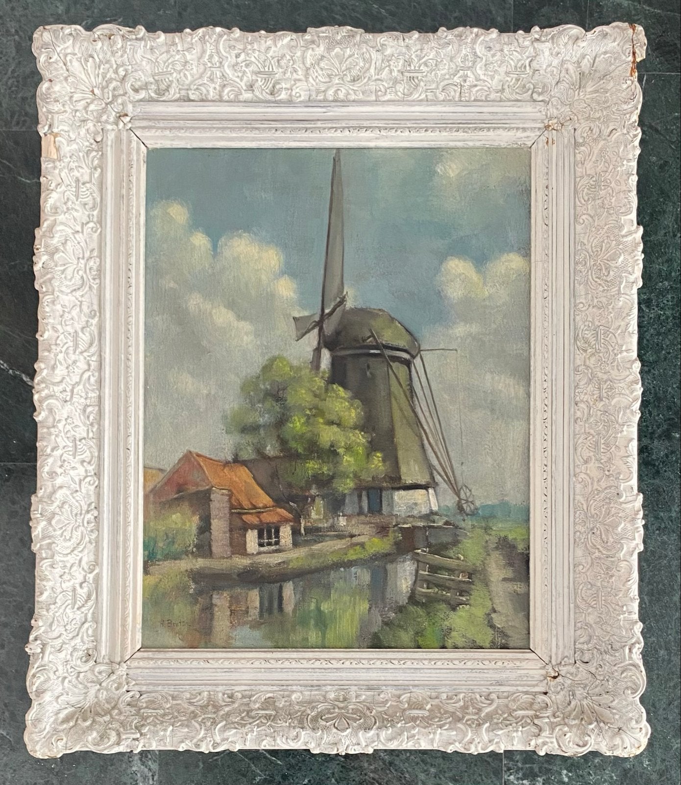 Schilderij met Hollandse molen, 600x500 mm, Ophalen, Doek, Landschap, Olieverf