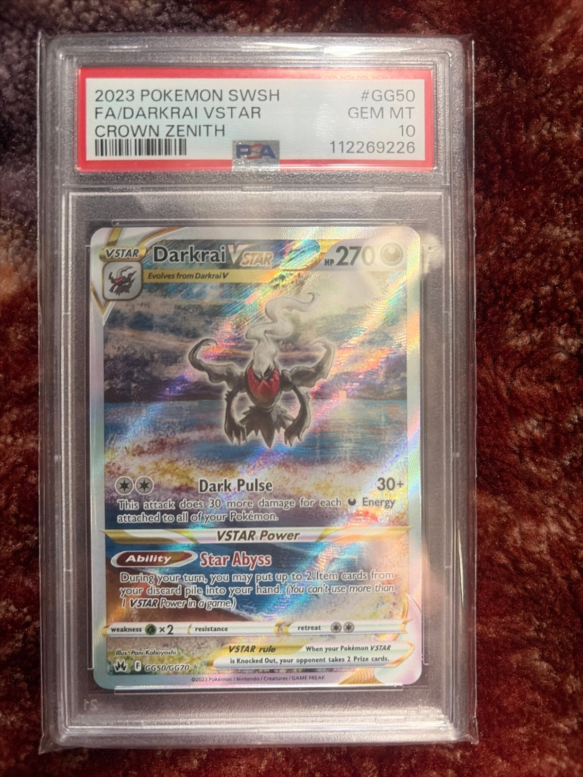 PSA 10 Darkrai VSTAR GG50/GG70 Crown Zenith Pokemon Kaart, Verzenden, Nieuw, Losse kaart, Foil
