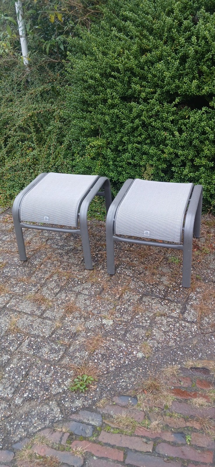 P&R design voetenbankjes (2x), Ophalen, Gebruikt, Aluminium