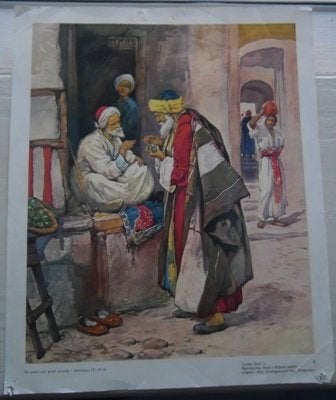 Bijbelse prent - De parel van grote waarde - Mattheus 13:45, Gebruikt, 1980 tot heden, Ophalen of Verzenden, Prent