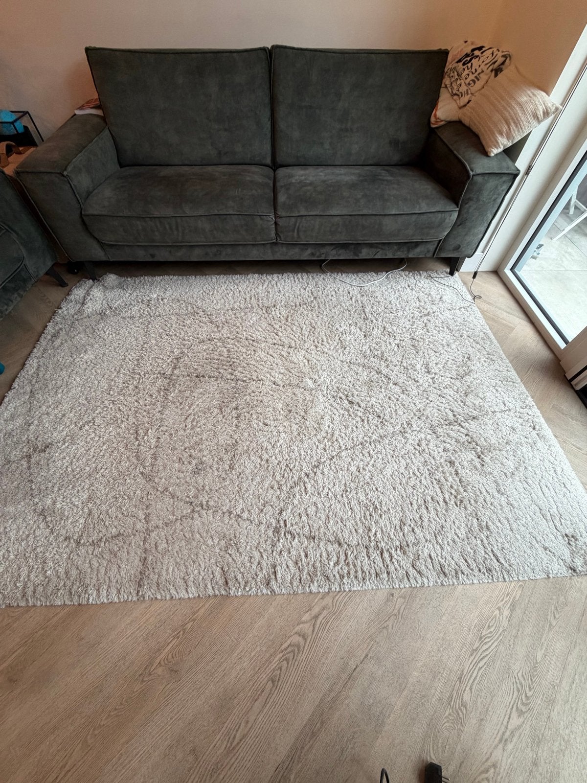 Zacht crèmekleurig vloerkleed, hoogpolig van karwei, Gebruikt, 150 tot 200 cm, 200 cm of meer, Ophalen of Verzenden