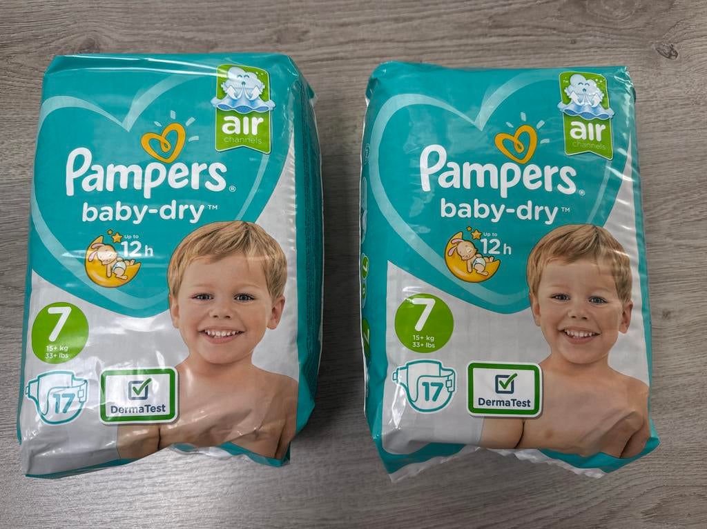 Pampers Baby-Dry luiers maat 7 (2x17 stuks) ONGEOPEND, Ophalen of Verzenden, Nieuw