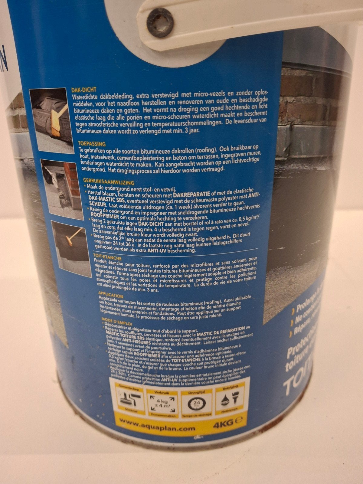 Aquaplan Dak-Dicht Waterdichte Dakbescherming - 4kg, Info@aquaplan.com, Zwart, Nieuw, Beits