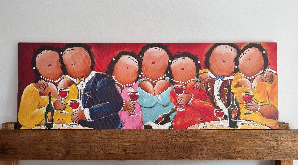 Theo Broeren schilderij Feest, Ophalen, Figuren
