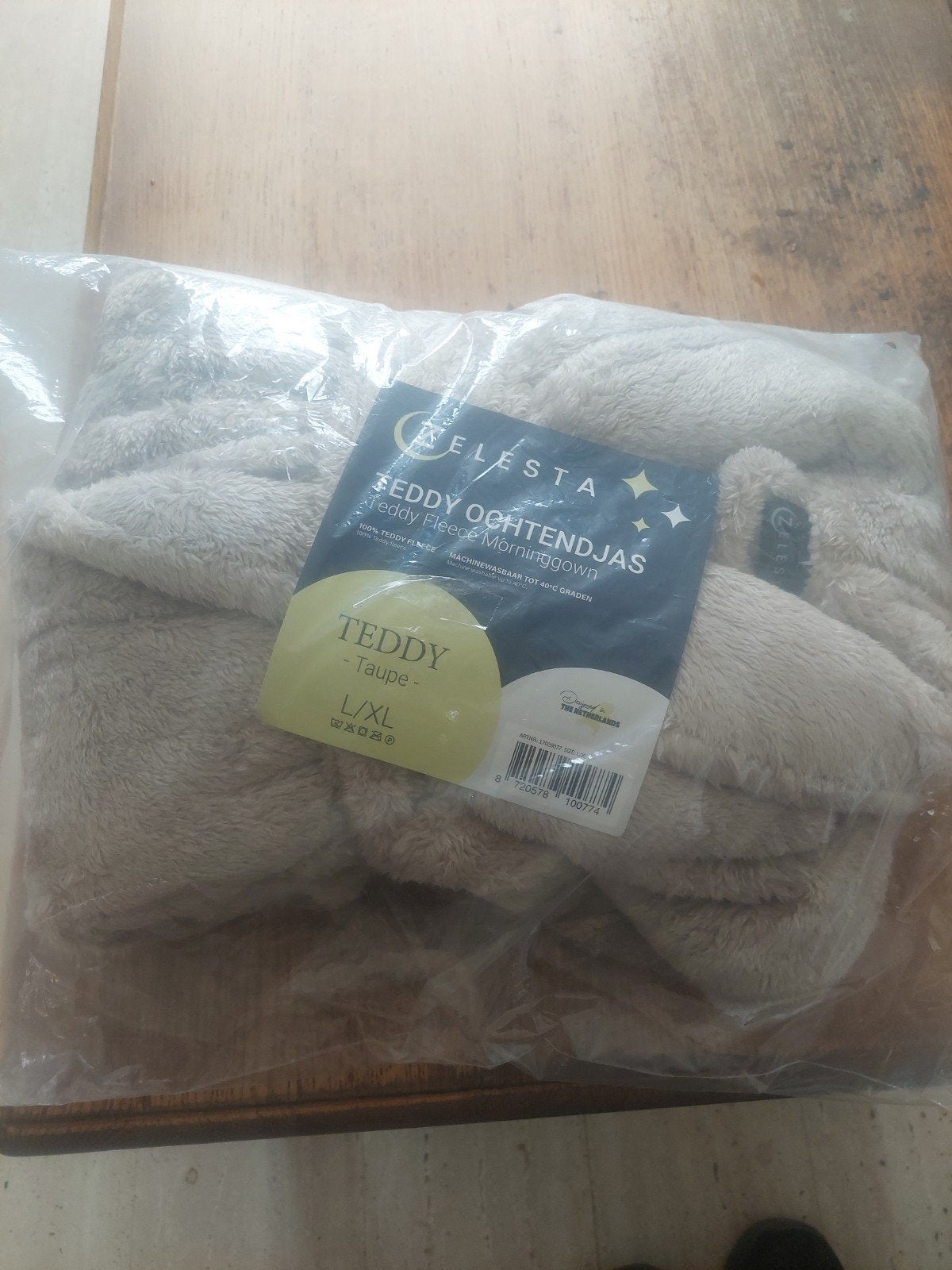 Nieuwe Elelesta Teddy Fleece Ochtendjas Taupe L/XL, Elelesta, Ophalen of Verzenden, Nieuw