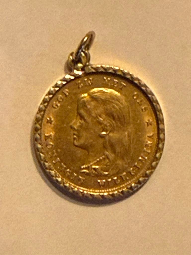 Gouden Hanger Wilhelmina 10 Gulden Munt, Ophalen, Zo goed als nieuw, Goud, Overige voorstellingen