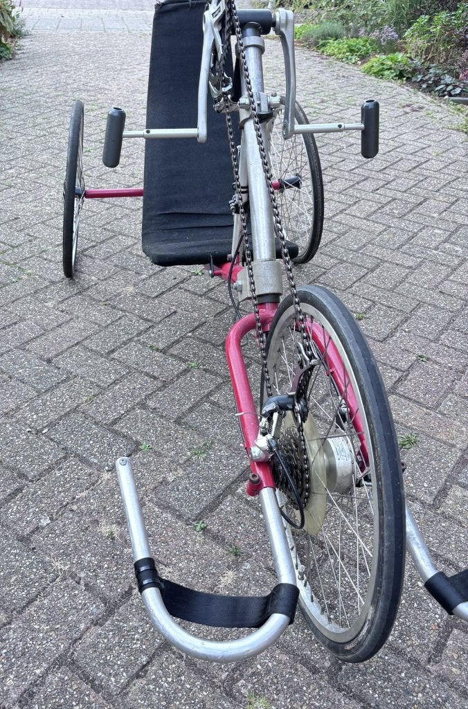 Comfortabele driewieler handfiets/handbike, Gebruikt, Bovenstuur, Trommelrem, Ophalen