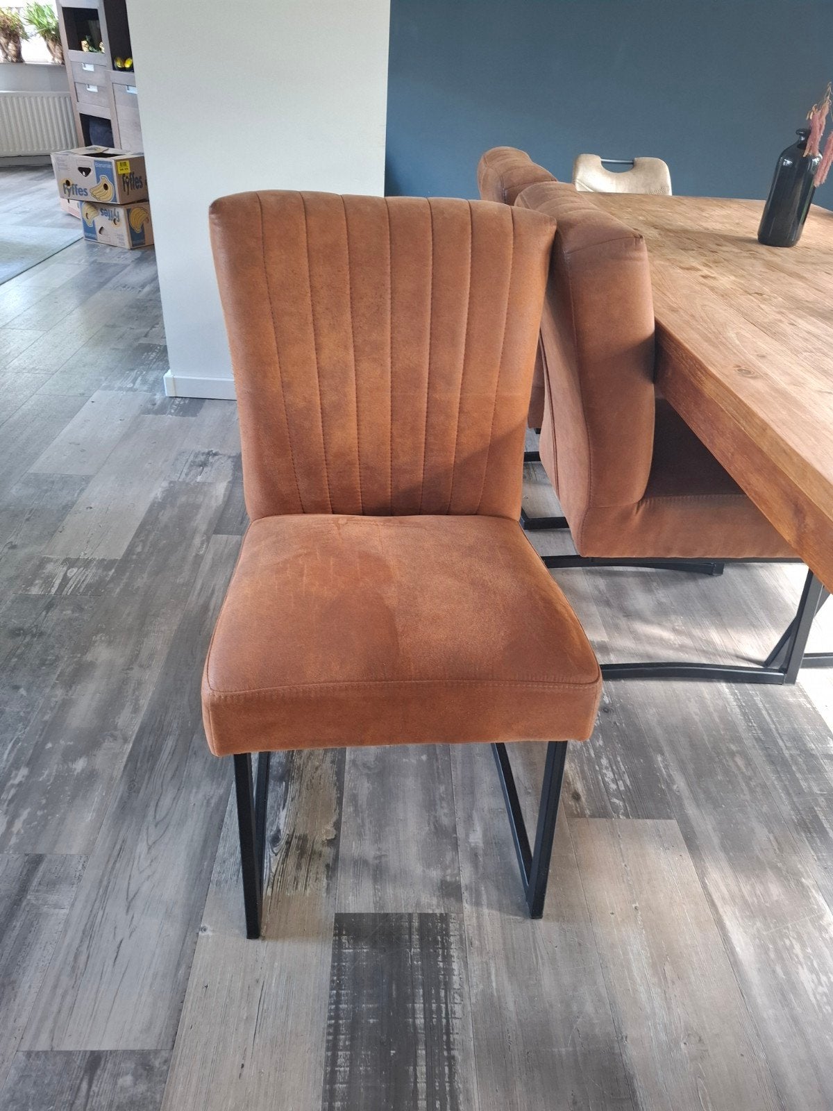 5x Eetkamerstoelen Cognac Bruin, Ophalen, Zo goed als nieuw, Stof, Vijf, Zes of meer stoelen