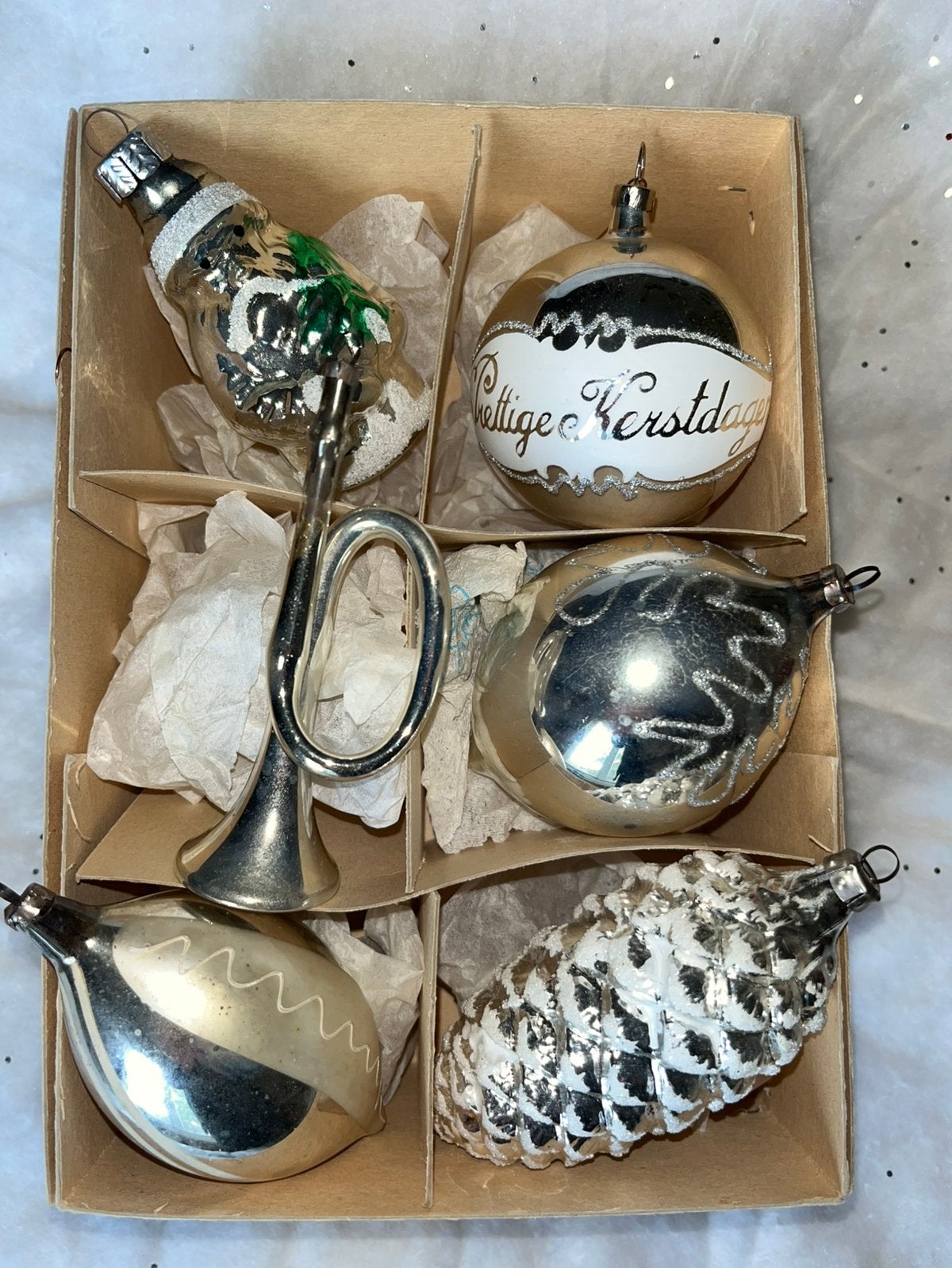 Oude kerstbal ornament in doos nr 75, Ophalen of Verzenden, Gebruikt