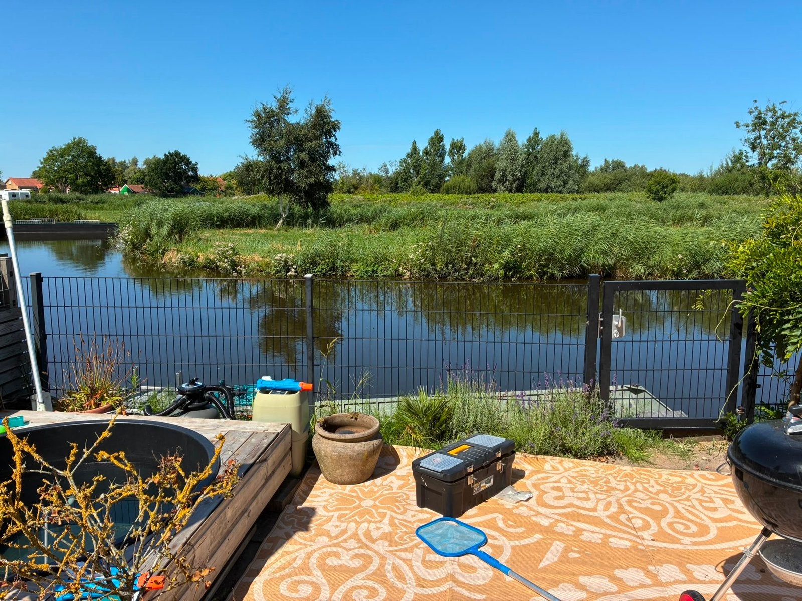 Stalen hekwerk met poort - 5,40 meter, gebruikt, Ophalen, Met poort, Gebruikt, Sierhekwerk