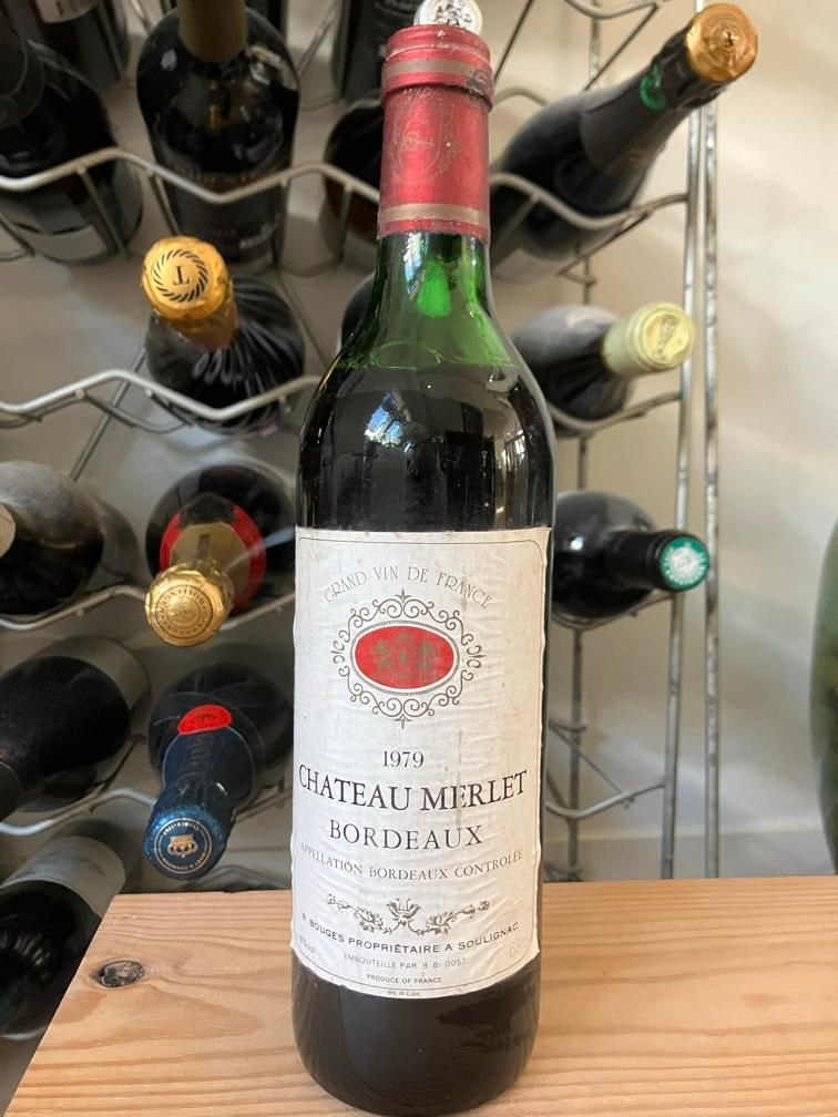 1979 fles Chateau Merlet, Gebruikt, Frankrijk, Ophalen of Verzenden, Rode wijn