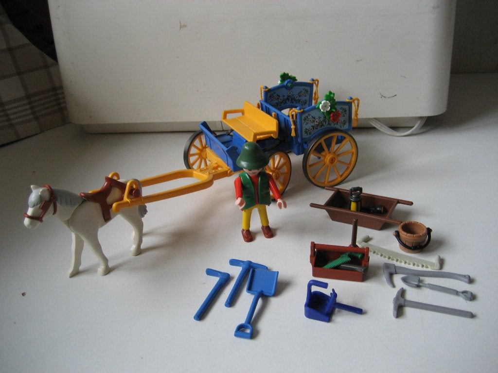 playmobil paardenkar koets met boer en materialen, Ophalen of Verzenden, Zo goed als nieuw