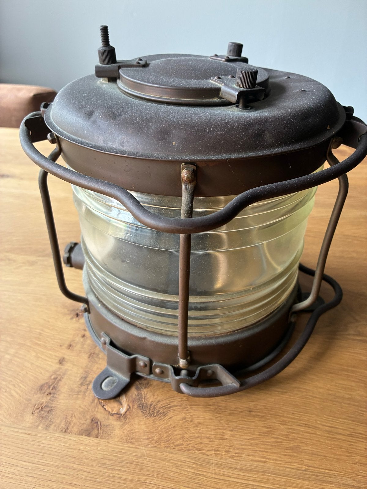 Antieke koperen toplicht scheepslamp, Antiek en Kunst, Ophalen, Koper