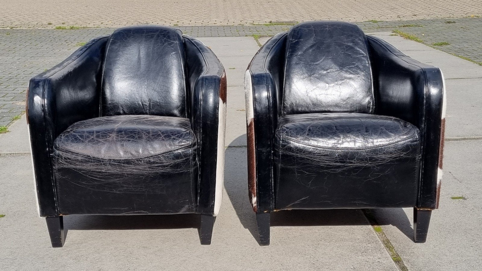 2x Aviator fauteuil leer + koeienhuid én GRATIS BEZORGING, Huis en Inrichting, Gebruikt, Aviator, ., Ophalen of Verzenden