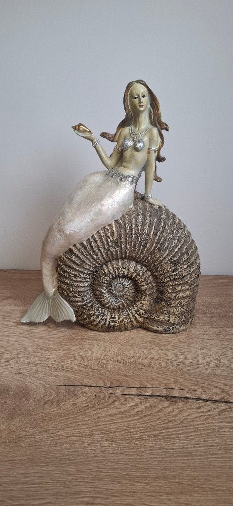 Luxe Beeld Zeemeermin op Schelp 32 cm XXL Beeld, Ophalen, Zo goed als nieuw, Fantasy