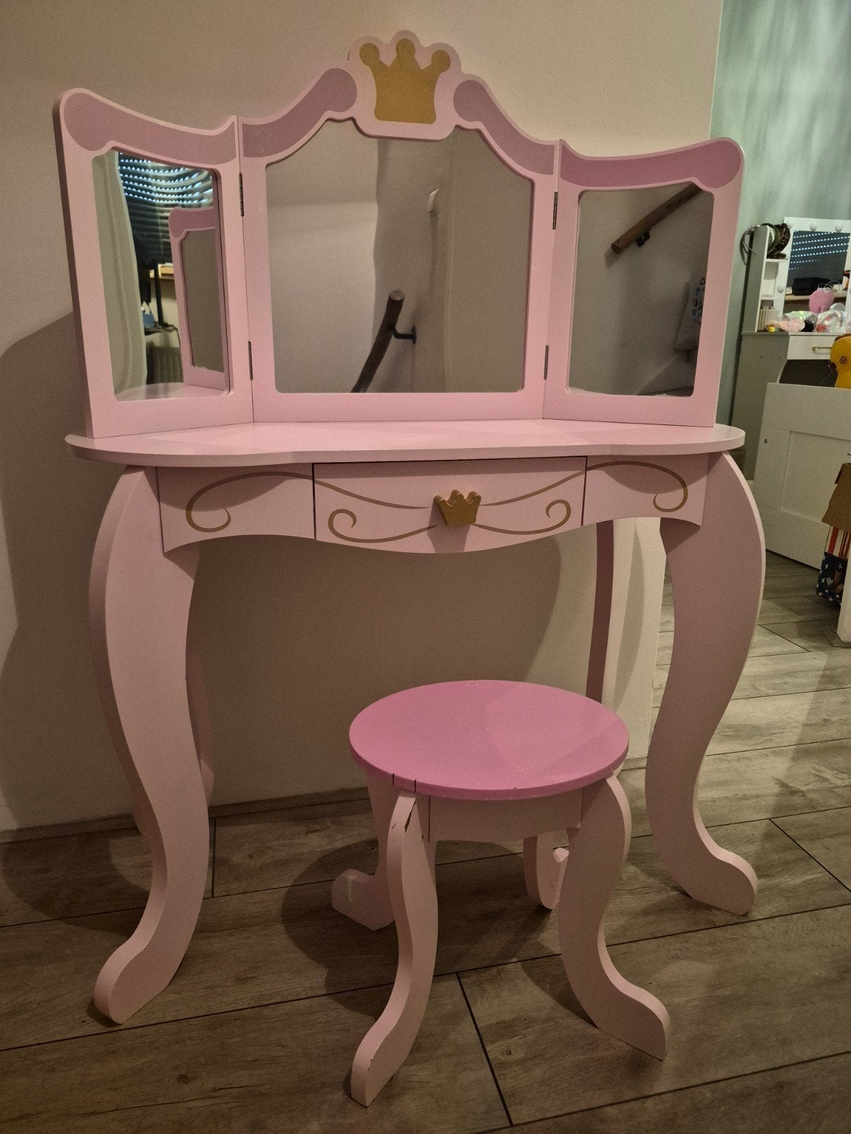 Roze prinsessen kaptafel met krukje, Ophalen, Gebruikt, Tafel