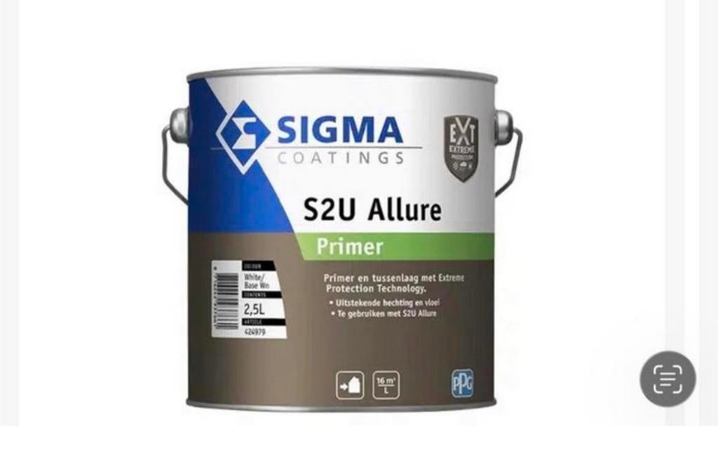 Sigma ral 9001 allure s2u primer 2.5L Nieuw, Verzenden, Nieuw, Wit