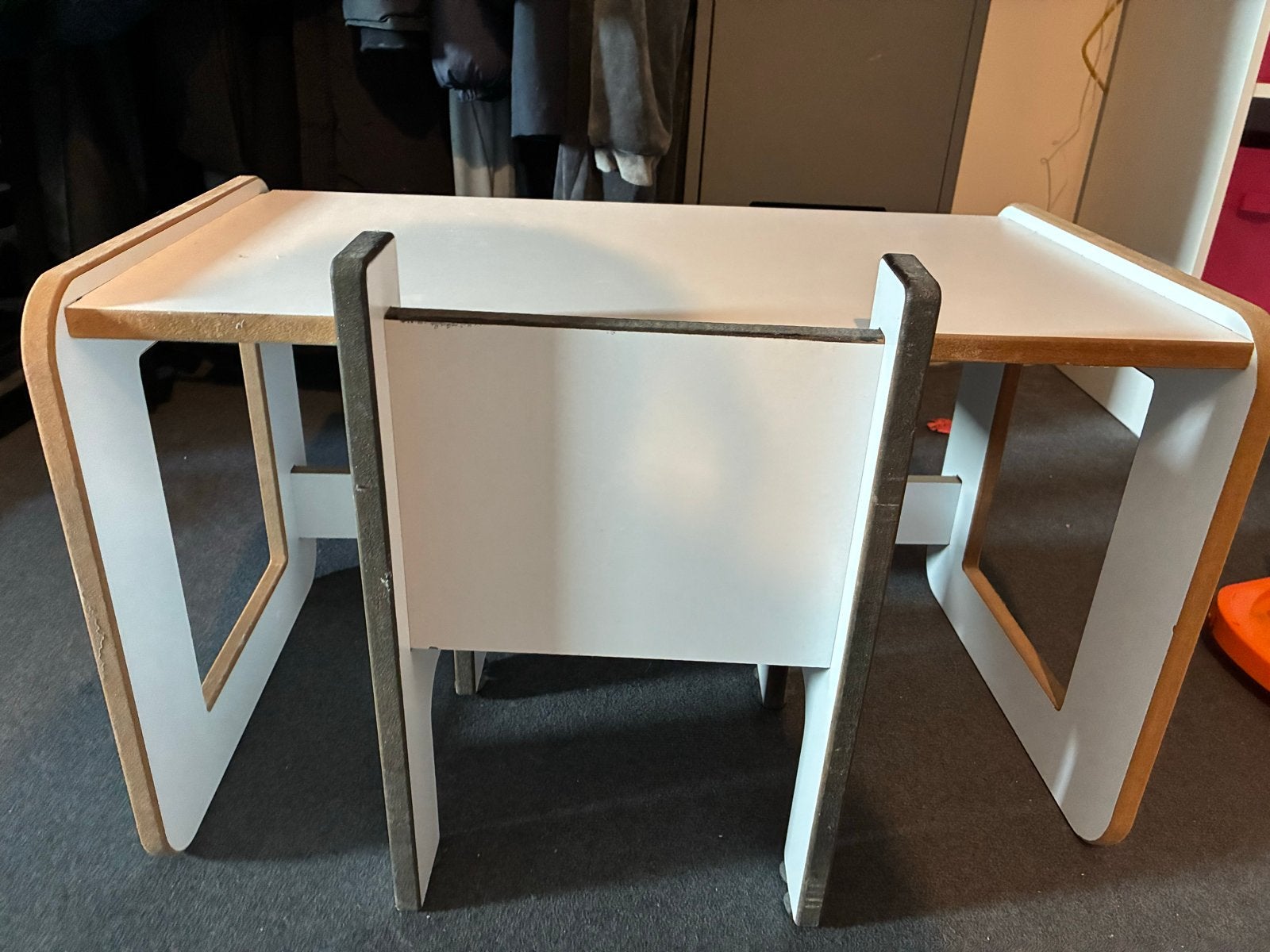 Kindertafel met stoel - Wit/Hout, Ophalen of Verzenden, Gebruikt, Tafel(s) en Stoel(en)