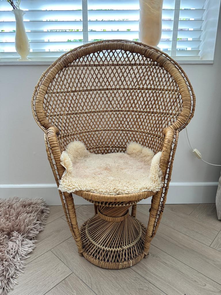 Vintage rotan kinder pauwstoel, Kinderen en Baby's, Kinderkamer | Tafels en Stoelen, Ophalen, Zo goed als nieuw, Stoel(en)