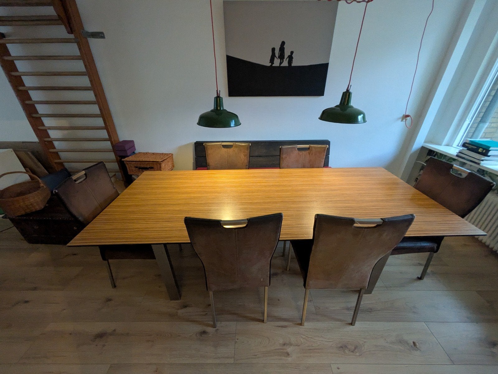 Grote eettafel 240x100cm met metalen onderstel, Gebruikt, 100 tot 150 cm, 200 cm of meer, Vijf personen of meer