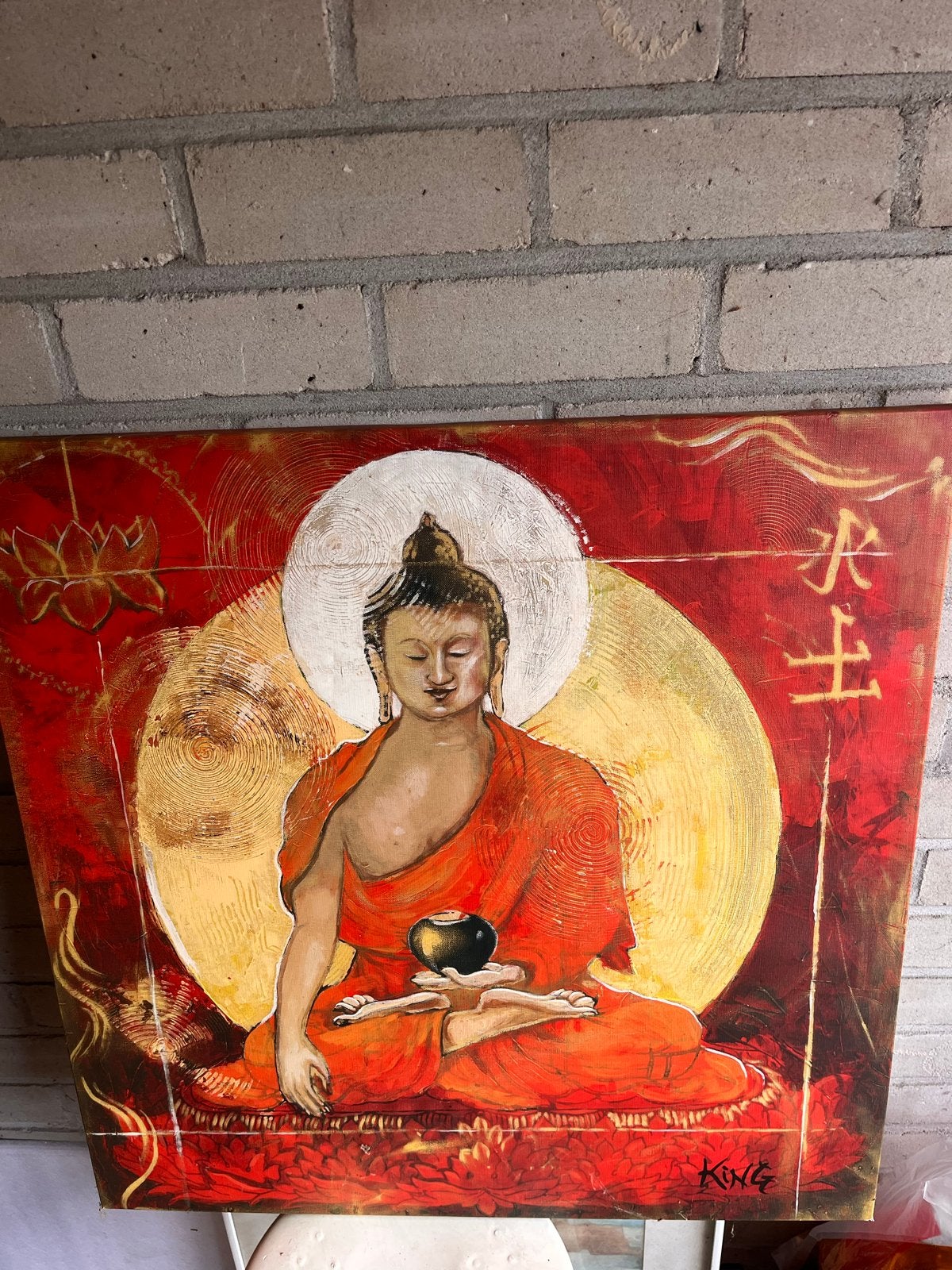Boeddha schilderij op canvas 50x50 cm, Ophalen, Acrylverf, Overig onderwerp, Handgeschilderd