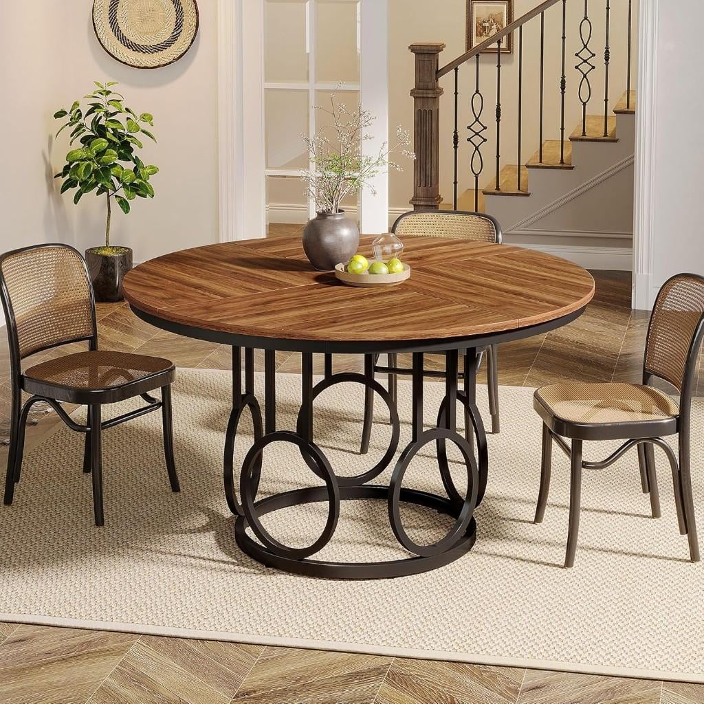 Ronde Eettafel  - Walnoot/Zwart, Huis en Inrichting, Tafels | Eettafels, Ophalen, Rond, Nieuw, Vijf personen of meer
