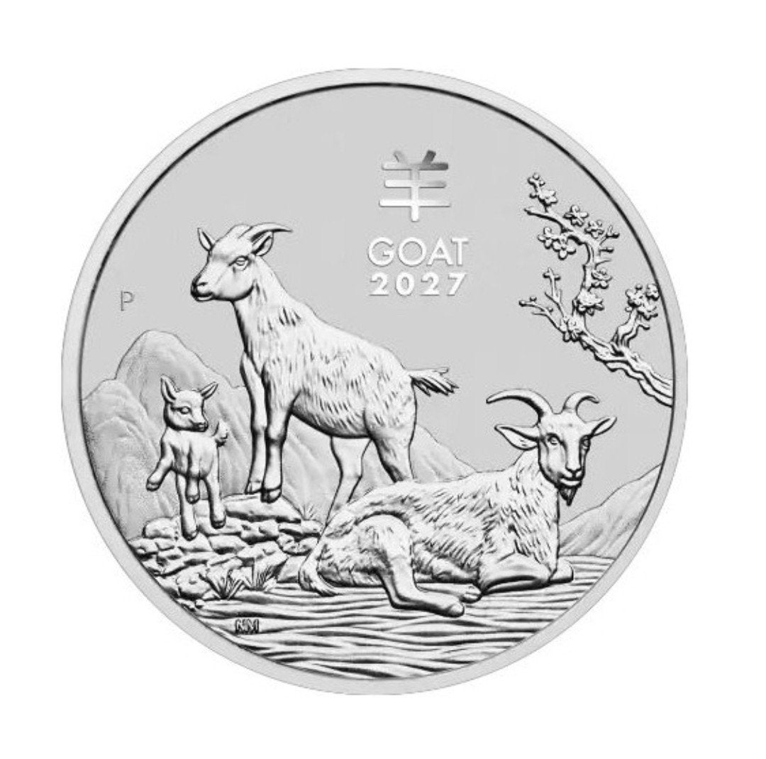 VOORVERKOOP Lunar Goat 2027 zilveren/gouden munten, Ophalen of Verzenden, Zilver