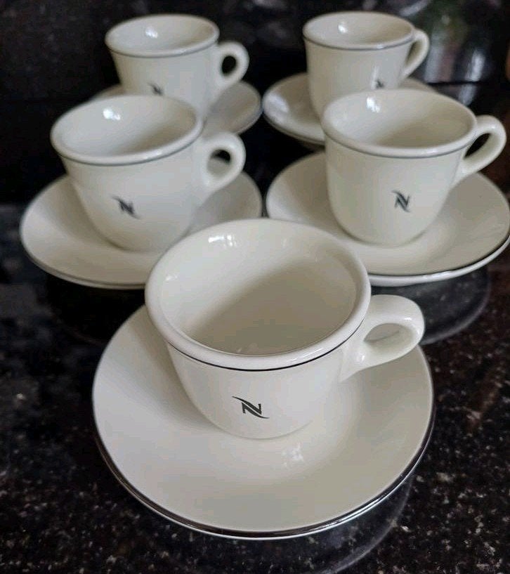 5 Vintage Nespresso Kop en Schotel Sets - Porcellane Tognana, Ophalen of Verzenden