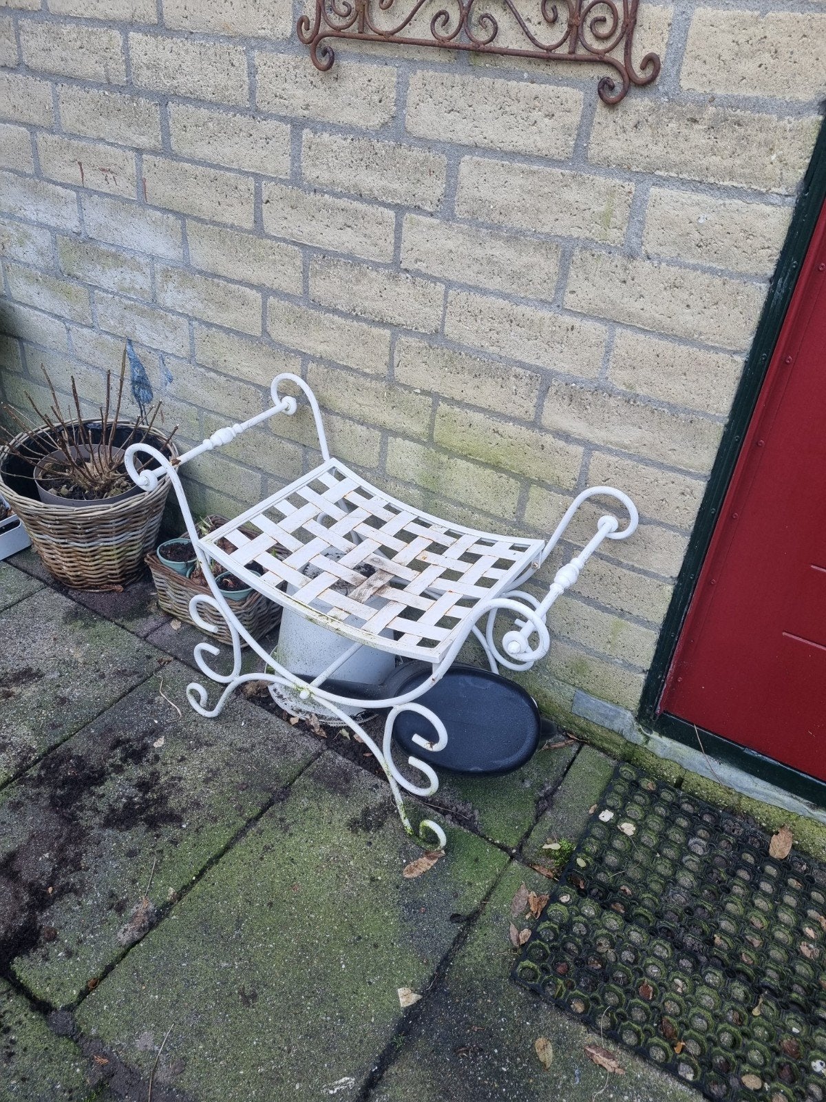 Gietijzeren brocante bankje tafel plantentafel, Ophalen, Metaal