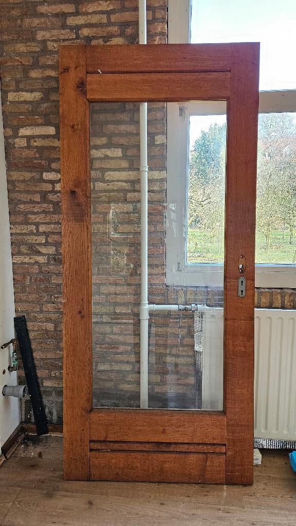eiken binnendeur met glas, Ophalen, Gebruikt, 80 tot 100 cm, Binnendeur