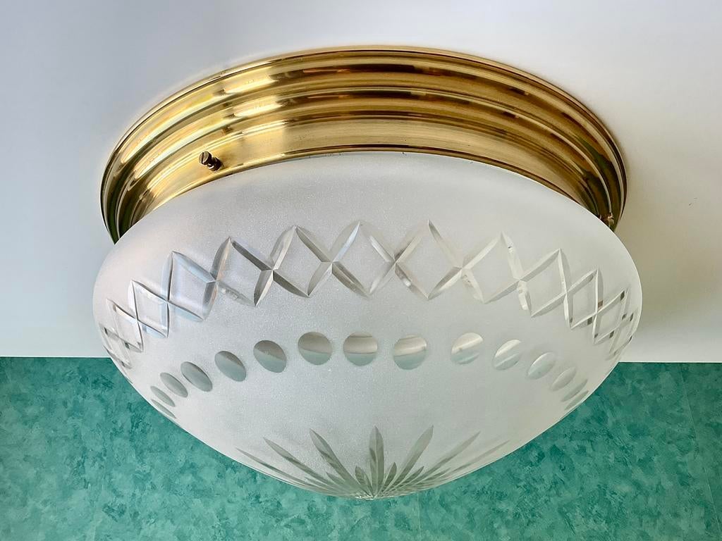 XL Gispen Art Deco Coupe Plafonnière. Ø 41cm, Huis en Inrichting, Lampen | Plafondlampen, Zo goed als nieuw, Glas, Metaal, Ophalen