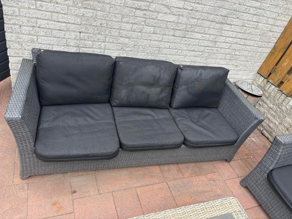 Complete Tuin/Loungeset: 3-zitsbank, 2 stoelen & krukje, Ophalen, 5 zitplaatsen, Gebruikt, Loungeset