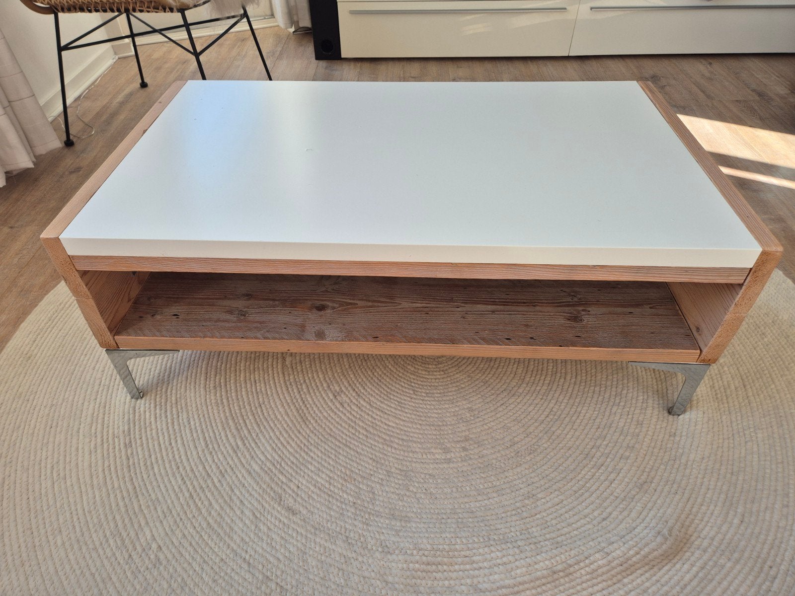 Salontafel wit met Steigerhout - Lichte beschadigingen, Ophalen, Gebruikt, 100 tot 150 cm, Modern, Industrieel