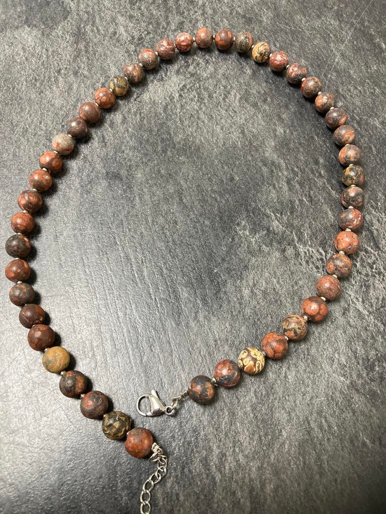Natuurstenen ketting met bruin-beige kralen, Verstelbaar, Bruin, Ophalen of Verzenden, Zo goed als nieuw