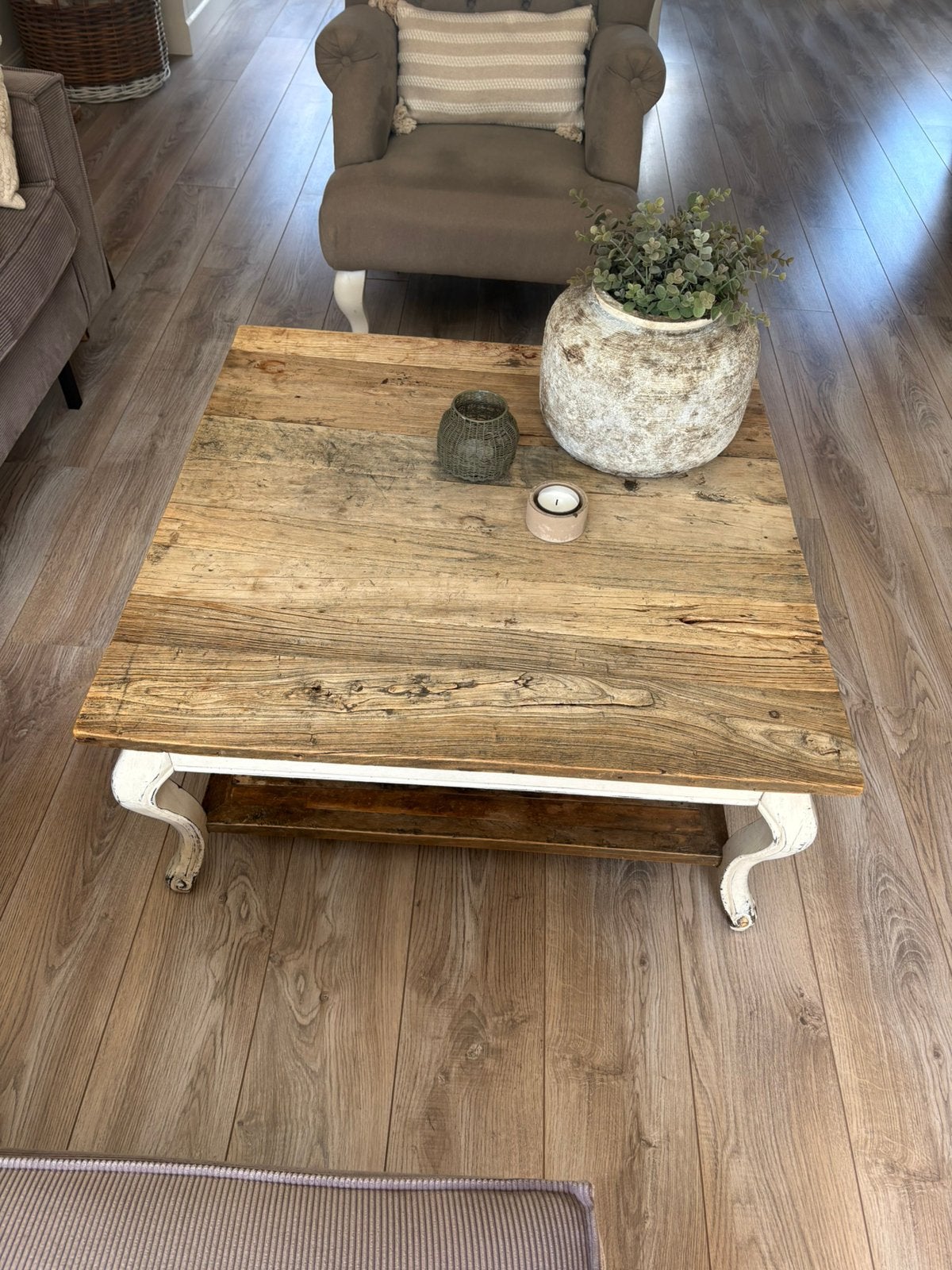 Riviera Maison driftwood salontafel 90x90 cm, Huis en Inrichting, Ophalen, 100 tot 150 cm, 50 tot 100 cm, Zo goed als nieuw